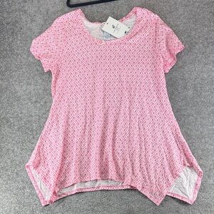 NWT Caribbean Joe Short Sleeve Shirt Geometric Pink Tunic Womens L